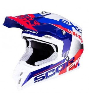 Casque Scorpion VX-16 Air Arhus Blanc perle-Bleu-Rouge fluo