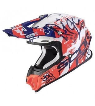 Casque SCORPION VX-16 AIR ORATIO Blanc mat-Bleu-Rouge